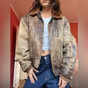 Vintage Leather Jacket with Brown Accents